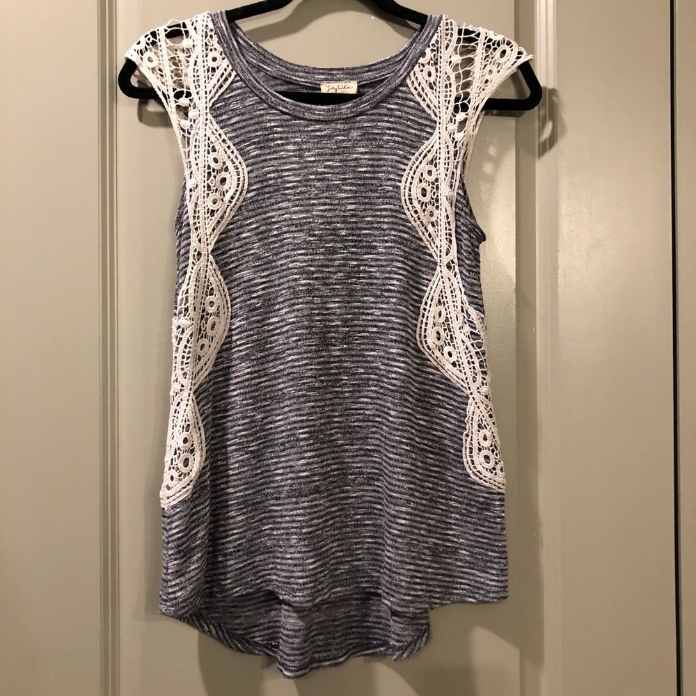 Lily White | Crochet Sleeve Knit Striped Tank Top